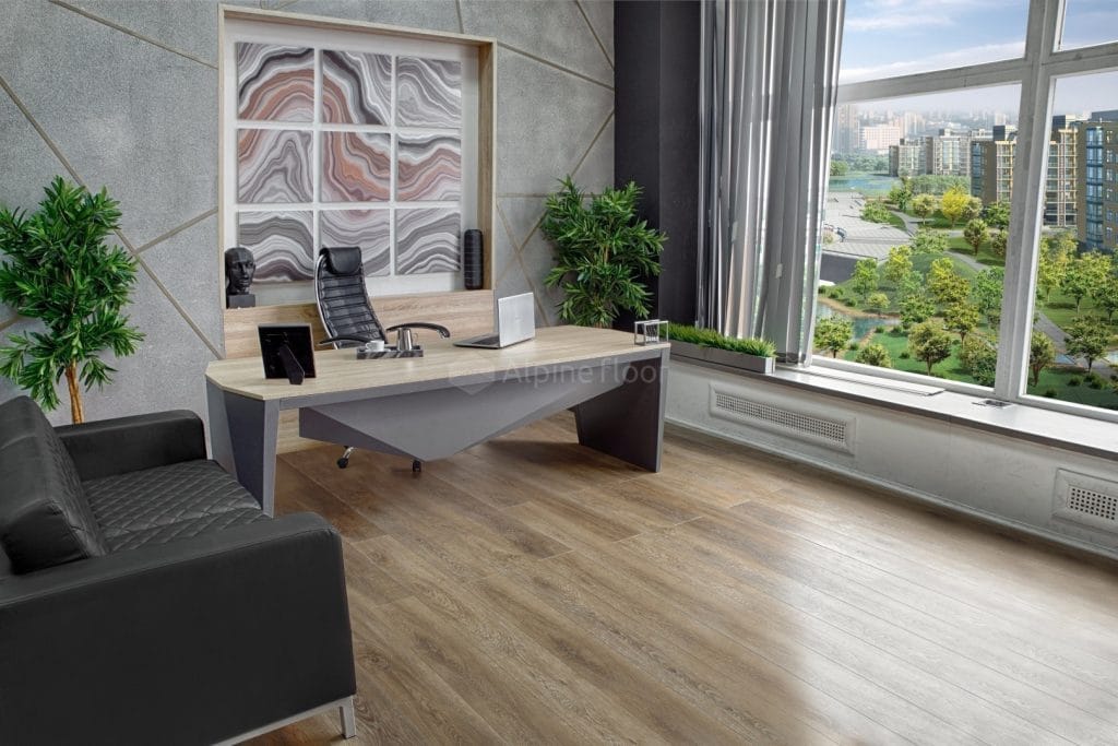 Замковый кварц-винил Alpine Floor Grand Sequoia Вайпуа ECO 11-19 в кабинете: SPC 4 мм, доска 1220×183 мм