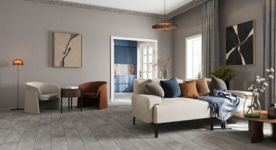 Ламинат под мрамор Eversense Ever Large в гостиной
